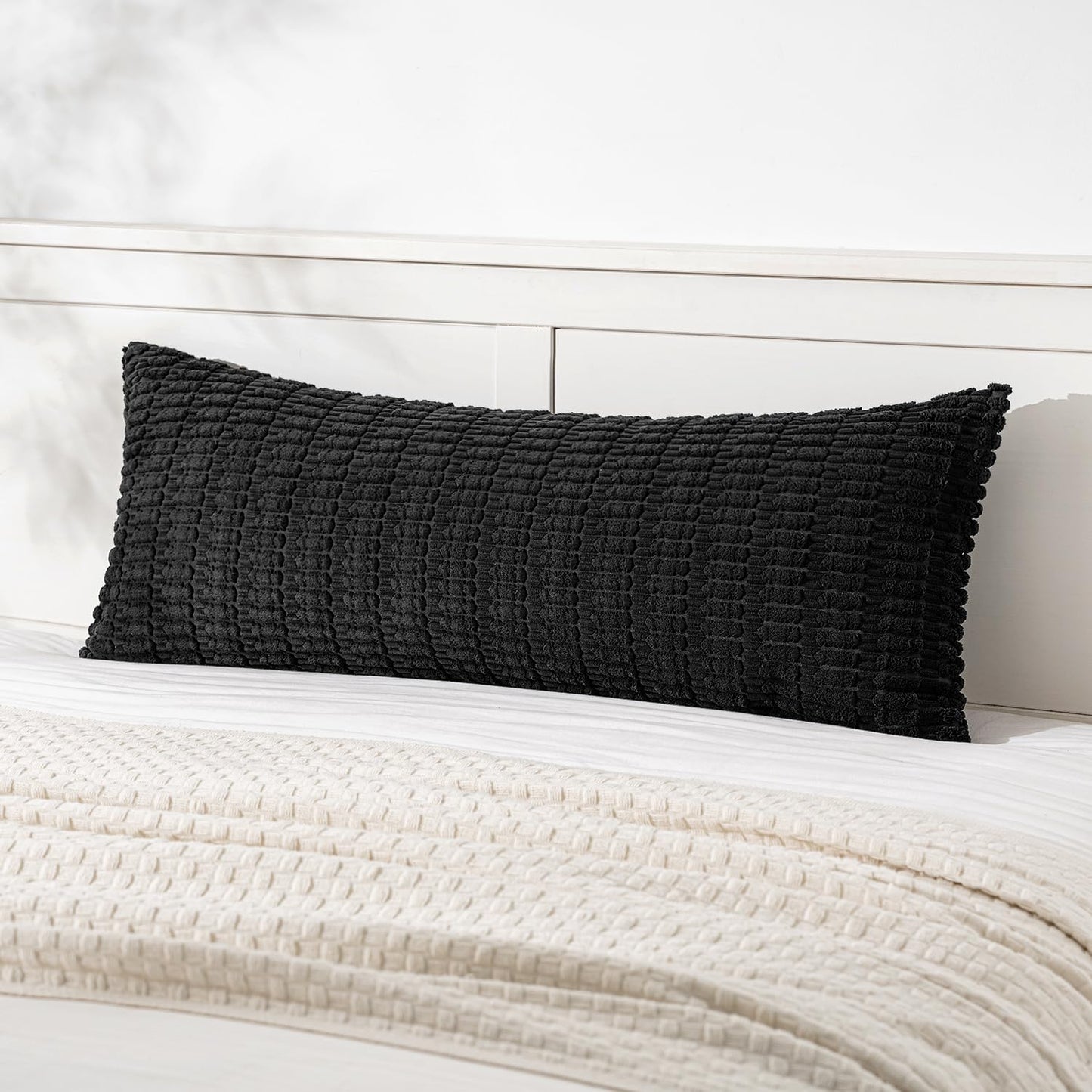 MIULEE Pack of 1 Black Long Body Lumbar Decorative Throw Pillow Cover 14x36 Inch for Halloween Bed Couch Sofa Living Room Soft Boho Pillow Cover Modern Farmhouse Home Decor