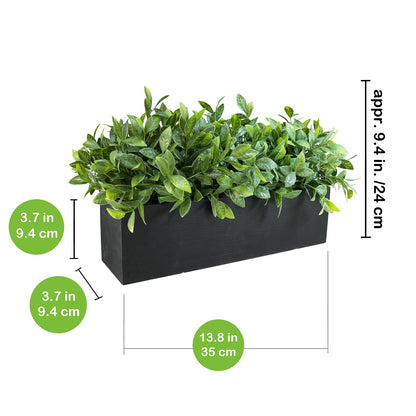 Winlyn 14" Artificial Boxwood Plant Greenery Arrangement Faux Boxwood in Black Rectangular Wooden Planter Potted Herb Plant for Farmhouse Home Decor Wedding Windowsill Mantel Shelf Table Centerpiece
