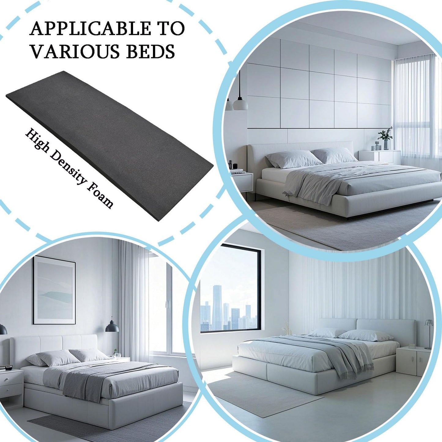 Foreard 47“ Sagging Mattress Support, for Fix Sinking Bed Curve Design 2 Inches High Density Foam Insert Pad 47 * 25 * 2 in (Black)