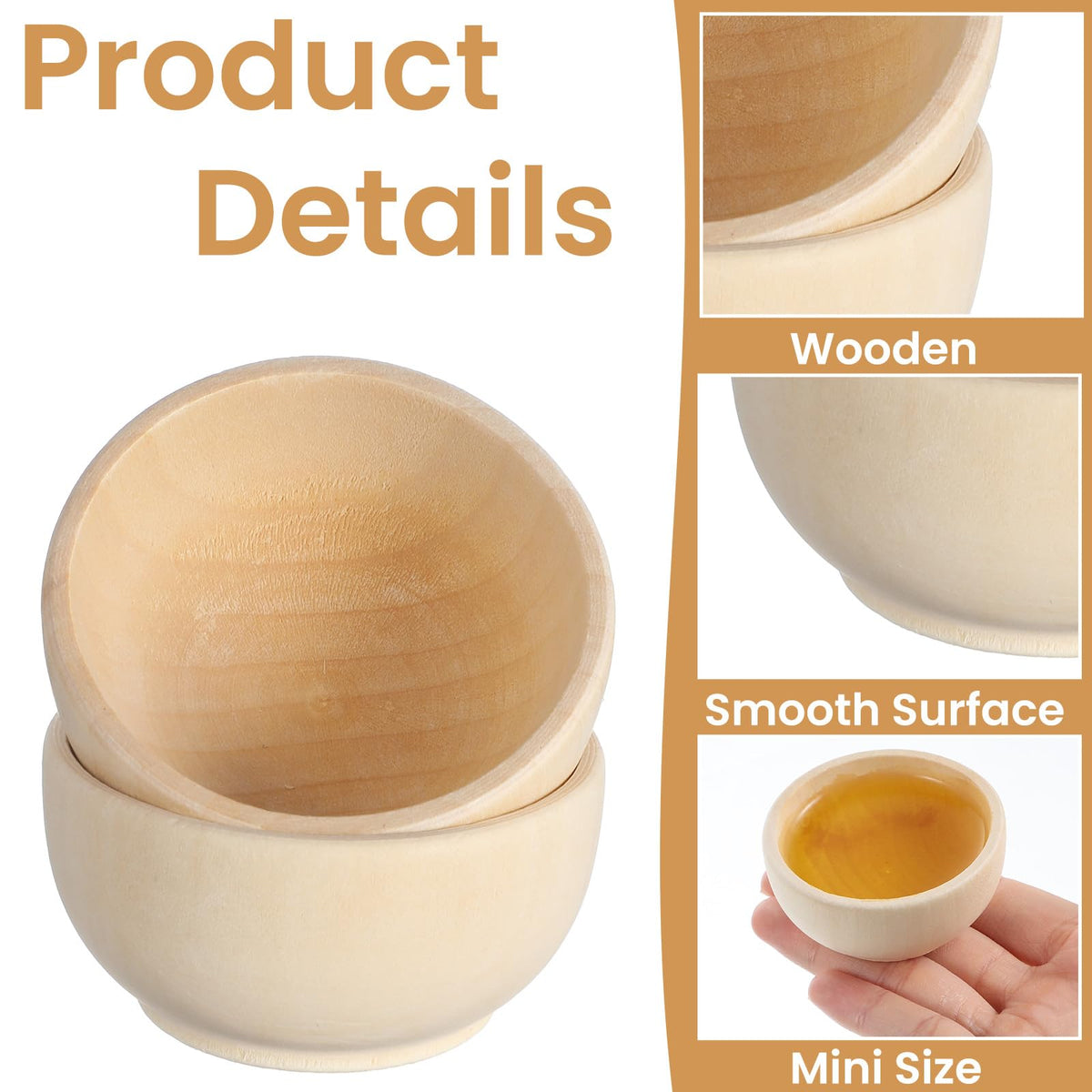 Asbiaxb 20 Pack Small Wooden Bowls, Mini Pinch Bowls, 1.5 Oz Unfinished Tiny Wood Condiment Bowsl for DIY Crafts, Sorting, Dipping Sauce, Nuts, Spice, Candy, 1.2 X 2.4 Inches