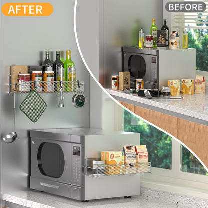 Magnetic Spice Rack for Refrigerator, 6 Pack 100% Metal Strong Magnet Shelf, Space Saving Spice Organizer, Home Kitchen Laundry Room Storage Organization W/ Paper Towel Holder, Utensils Racks (Grey)