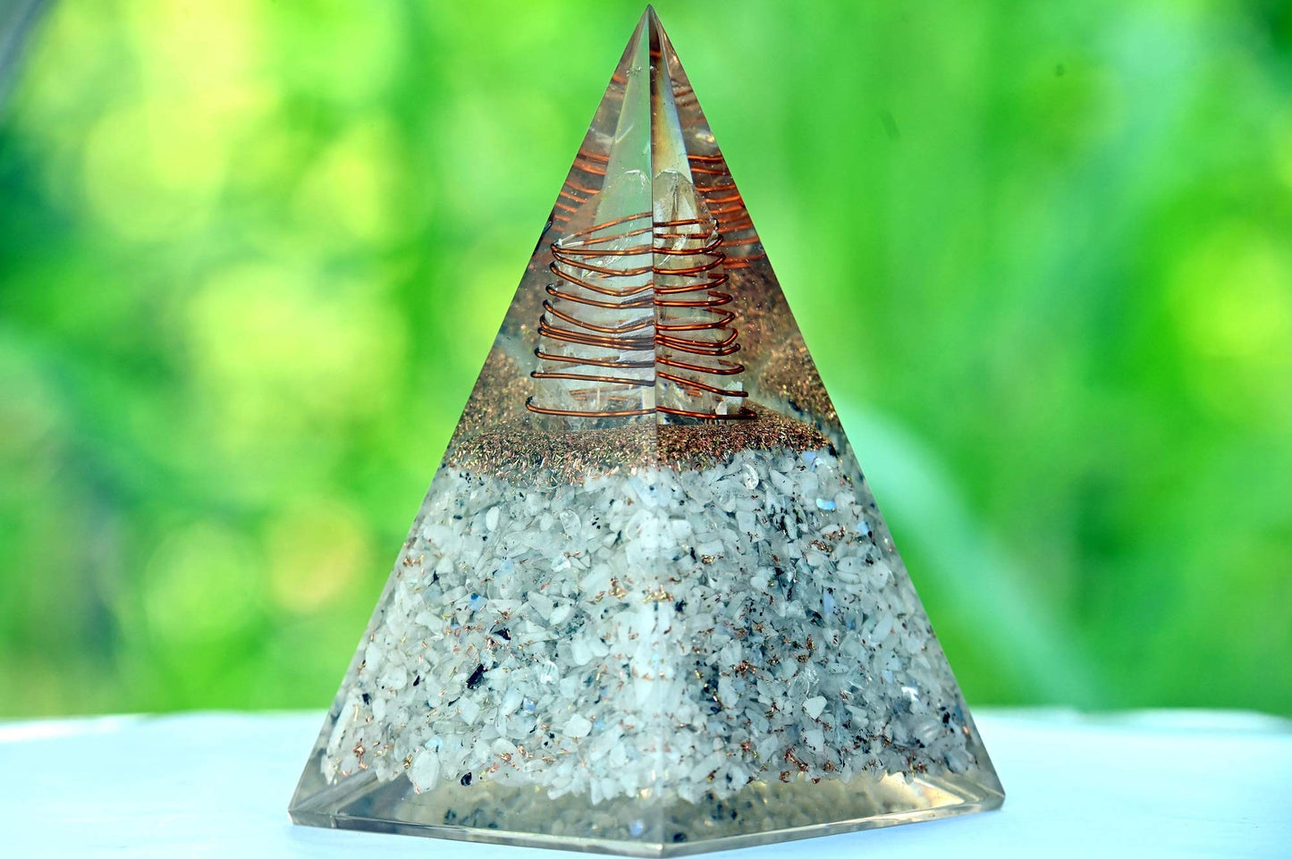 Wholesalegemshop New Inspirational Rainbow Moonstone Orgone Pyramid for Healing Crystal Gemstone Pyramid - Strength - Reiki - Yoga - Meditation