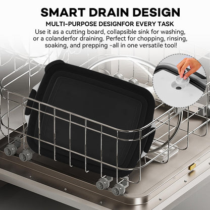 BBQ Prep Tub with Lid and Cutting Board, Collapsible Barbecue Tool Set for Marinating, Meal Prep, Food Storage, Grilling, Camping and Outdoor Cooking, Dishwasher Safe, Black XX-Large