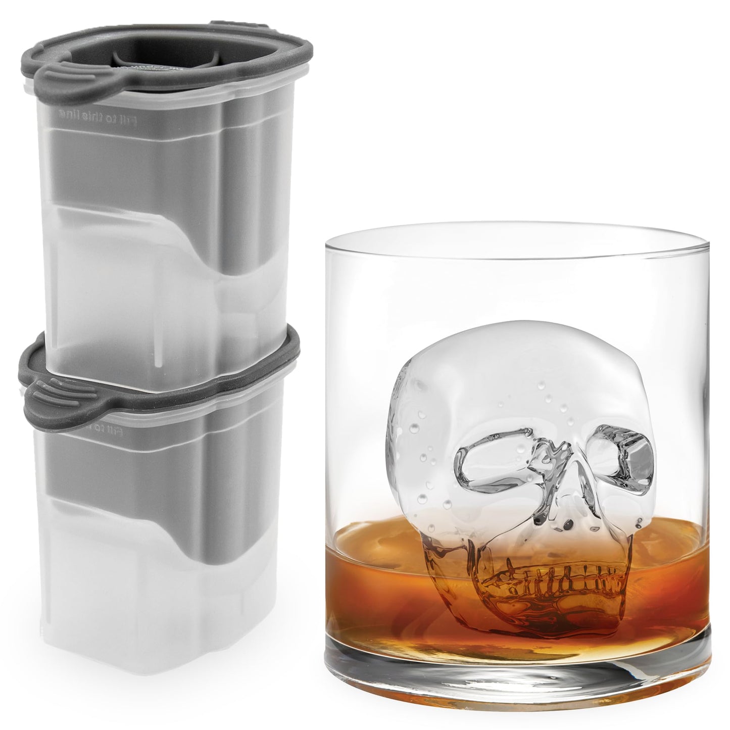Tovolo Skull Shaped Ice Molds, Set of 2 - Large Skull Ice Mold Gift - Unique Ice Mold Chills Drinks - Odor-Free Freezer Storage, Dishwasher-Safe