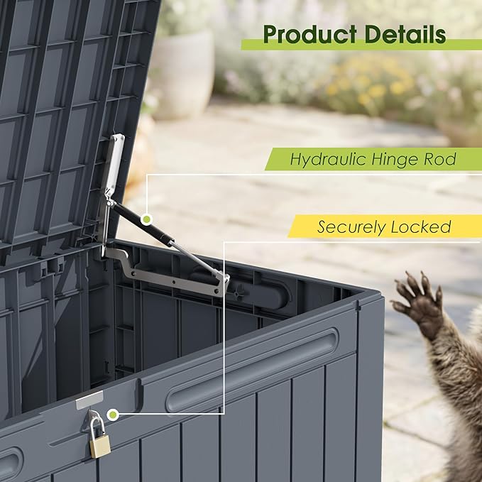 Devoko 100 Gallon Outdoor Storage Box, Waterproof Resin Deck Box for Patio Furniture, Lockable Container for Garden Cushions & Pool Supplies (Gray, 100 Gallon)