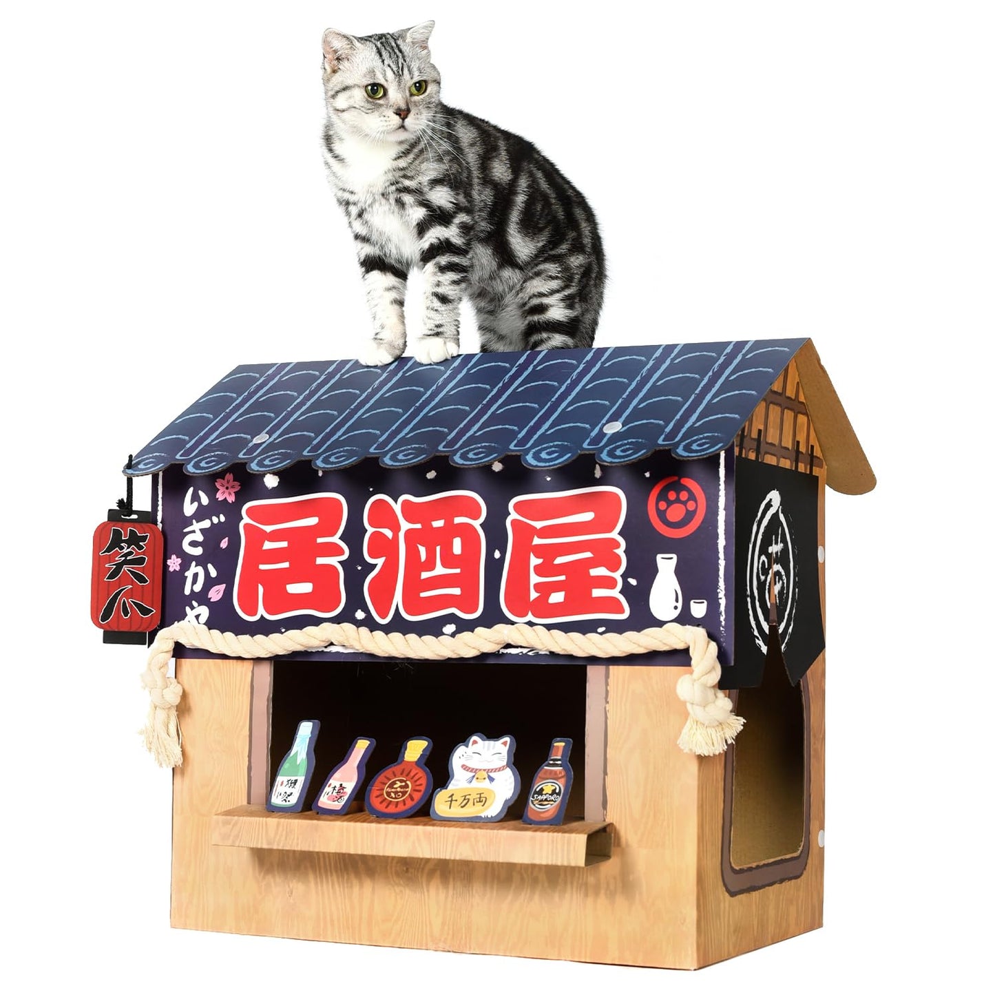 SMILE PAWS Cat Beds for Indoor Cats, Cardboard Cat House with Scratchers, Izakaya Bar, Large Sturdy Cat Furniture Condo Cave Tent, Easy to Assemble Pet Toys Accessories Stuffs, Bunny Small Animals