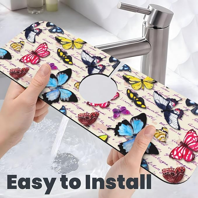 Butterfly Beautiful Vintage Butterflies Kitchen Sink Splash Guard Faucet Mat 1
