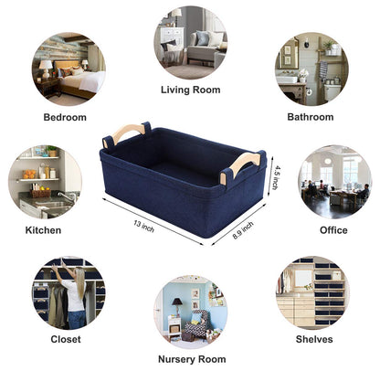 Rectangle Storage Baskets Navy Blue Storage Baskets Soft Decorative Nursery Bins for Books Magazines Album Dog Toys Bra Socks