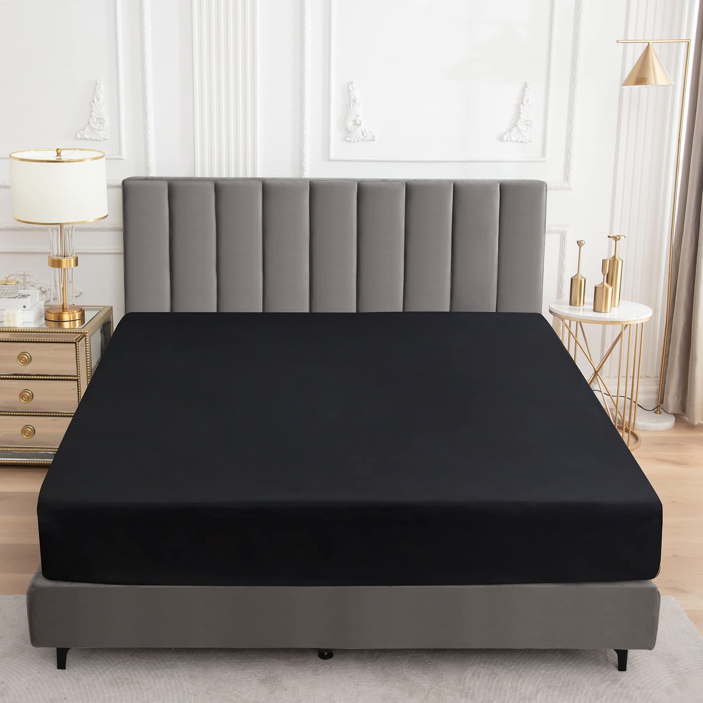 Sufdari Mattress Protector,Waterproof 18" Deep Pocket Mattress Cover Fitted Sheet Style with Elastic Rubber Band,Washable and Easy Care-Black,Queen