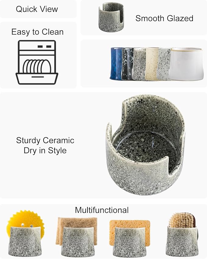 Kitchen Sponge Holder, Ceramic Dish Sponge Holder Scrubby Daddy Farmhouse Dish