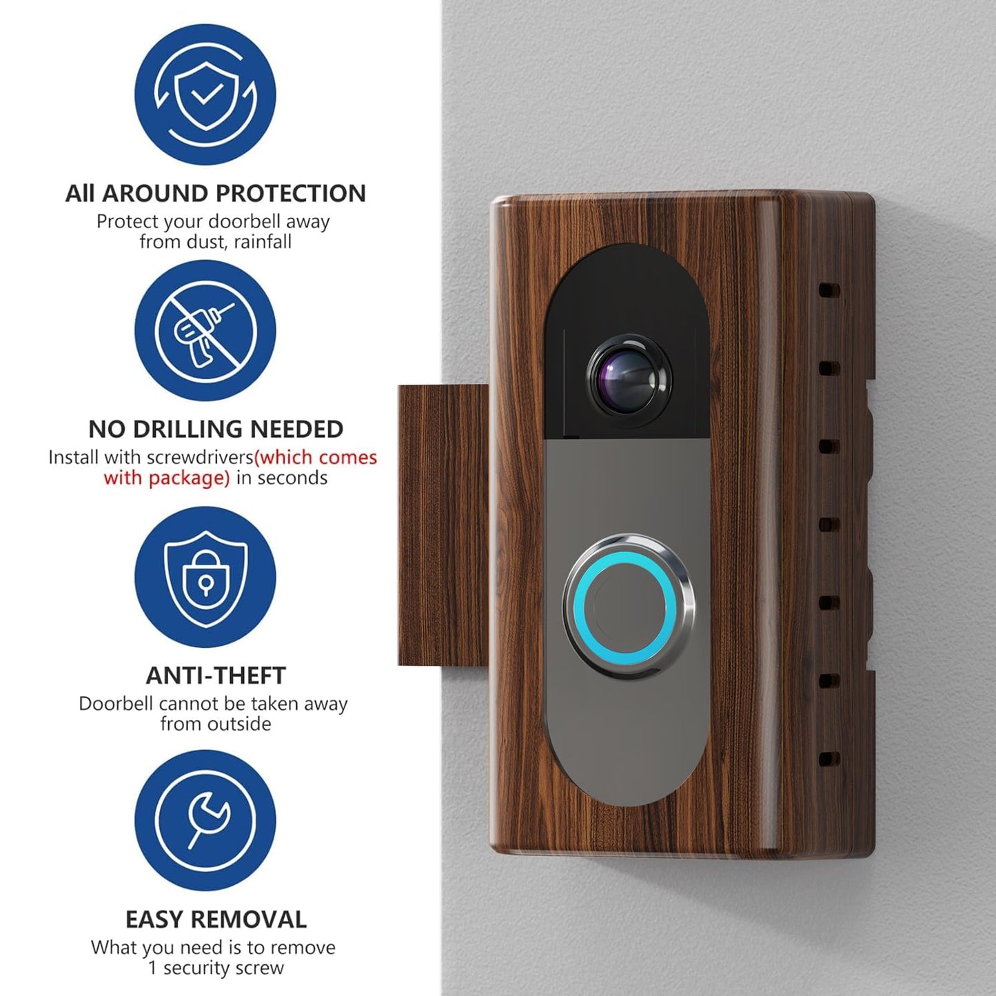 KIMILAR Anti-Theft Video Doorbell Mount Compatible with Ring/Blink Wireless Video Doorbell, Adjustable Mounting Bracket Accessories for Houses, Apartments, Businesses, Not for Security Door
