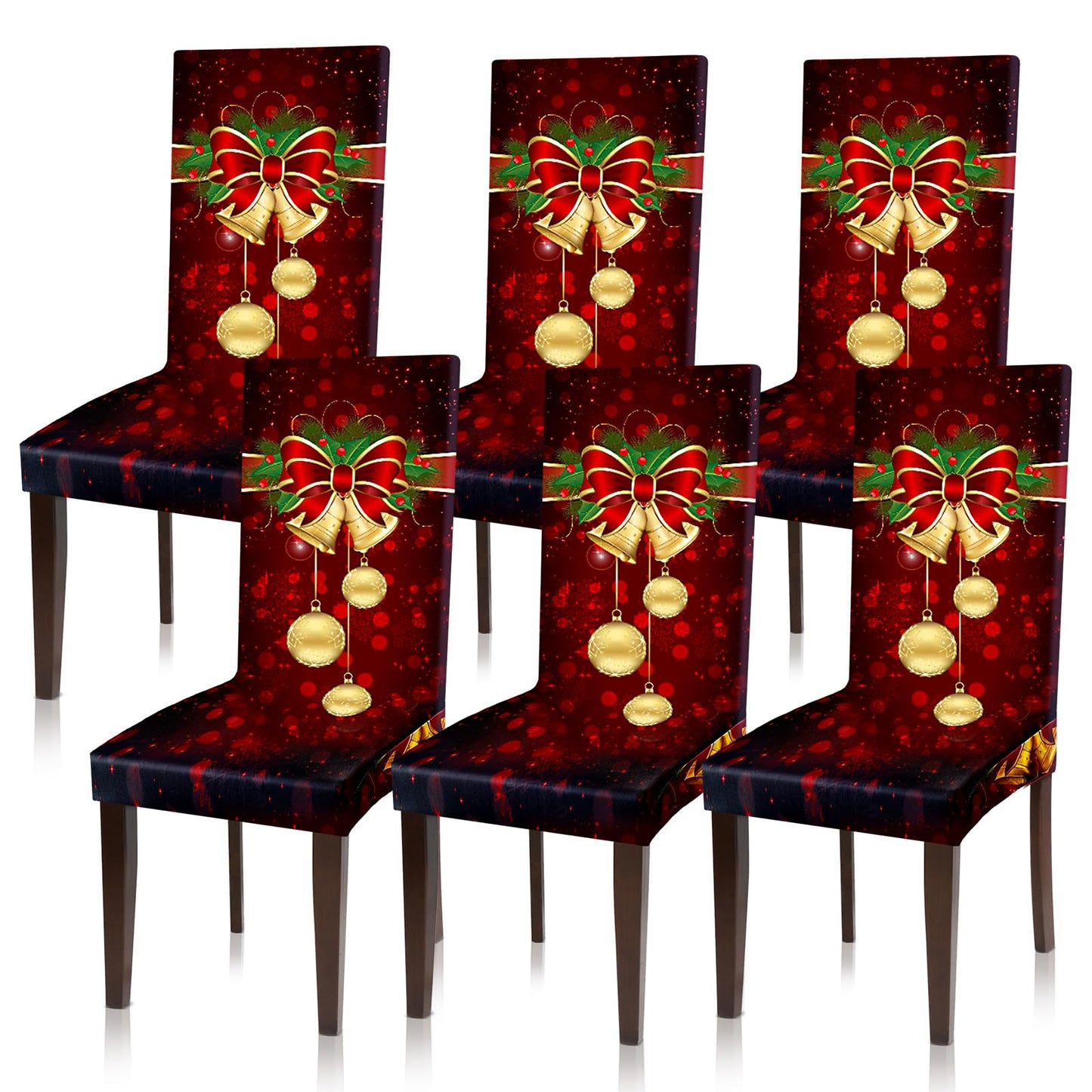 Moukeren 6 Pcs Red Christmas Chair Covers Set Stretch Removable Washable Christmas Dining Chair Seat Covers for Home Hotel Dining Room Kitchen Banquet Wedding Xmas Party Decor
