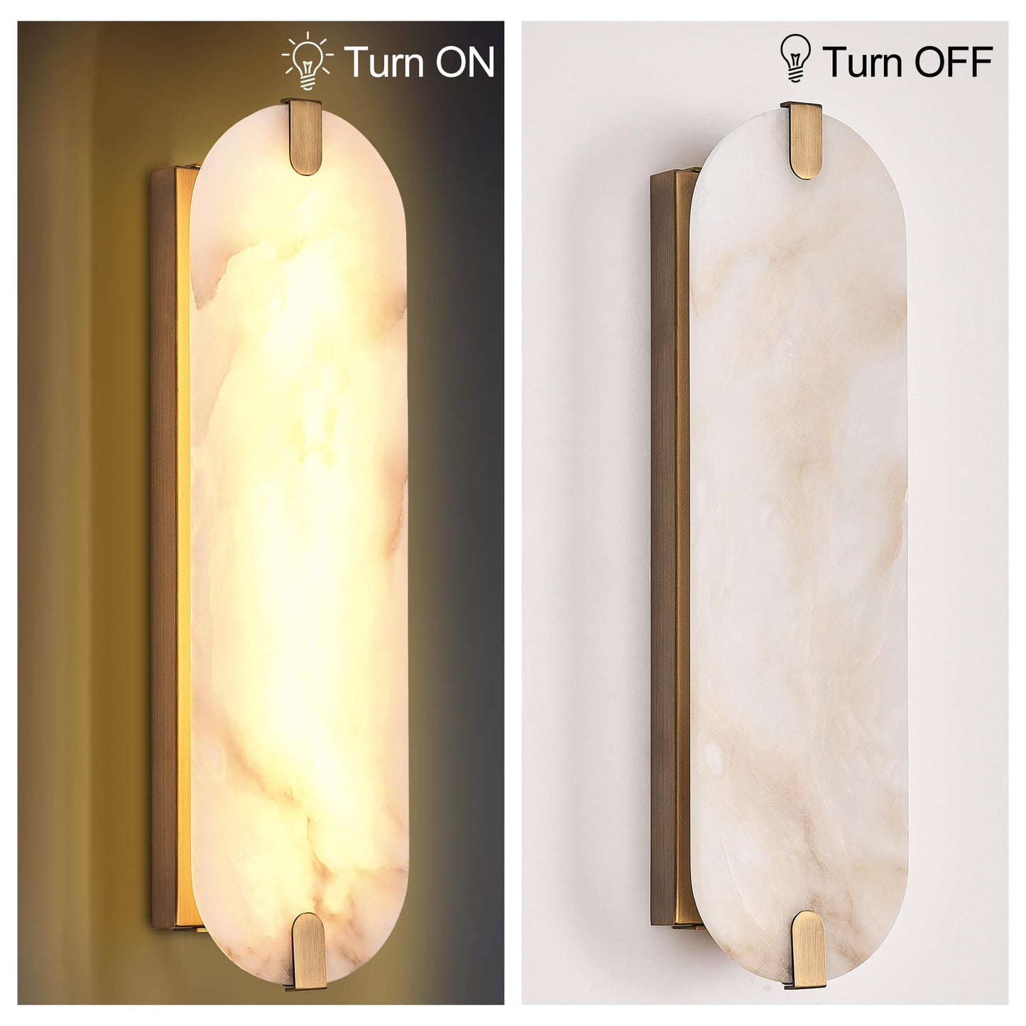 ZEROUNO Alabaster Wall Sconces Set of Two, 22.8 Natural Marble Wall Sconces Wall Lighting, Dimmable Wall Light Fixtures for Bedroom Living Room Stairs Vanity Hallway Bedside,Brushed Gold