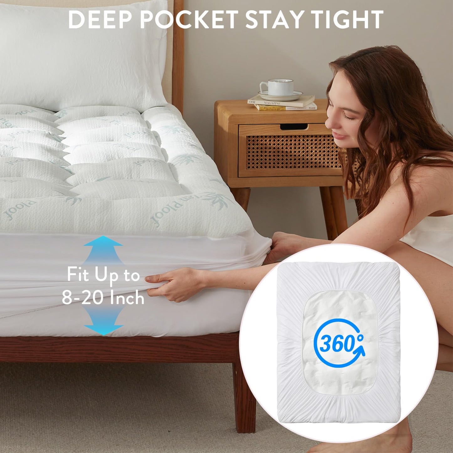 Surefit Ultra Soft Waterproof Mattress Topper, Pillow Top Mattress Pad, Back Pressure Relief, Viscose Derived from Bamboo, Naturally Cooling for Hot Sleepers, King 78x80