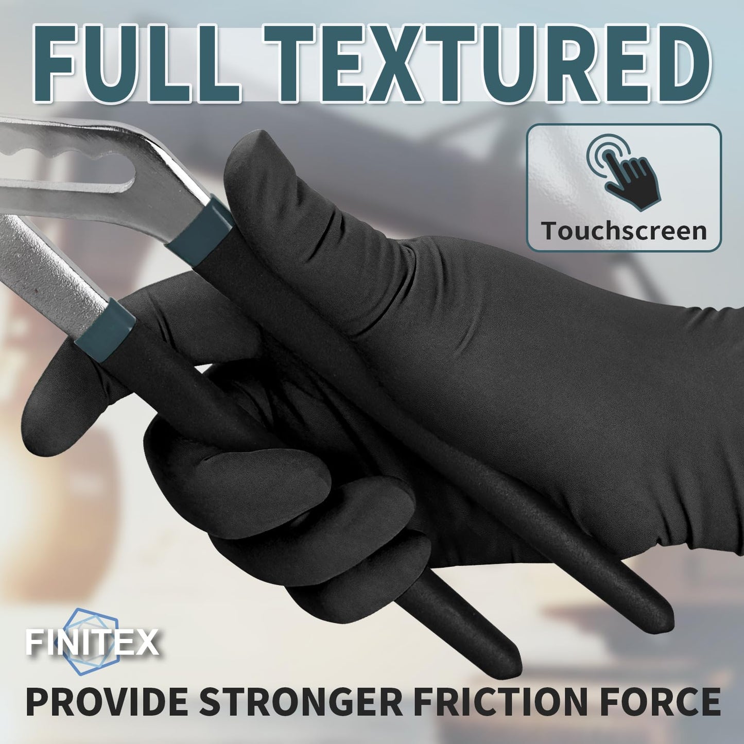 FINITEX - Black Nitrile Disposable Gloves, 5mil, Powder-free, Medical Exam Gloves Latex-Free 100 PCS For Cleaning Food (Large)