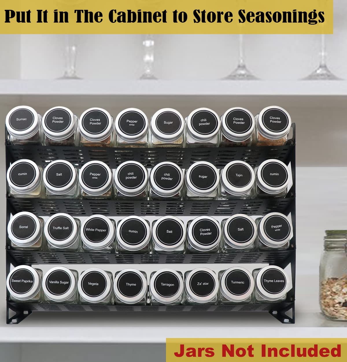 Ardier 4 Tier Countertop Spice Rack Organizer for Kitchen Cabinet Pantry or Wall Mount, Matte Black (Jars Not Included)