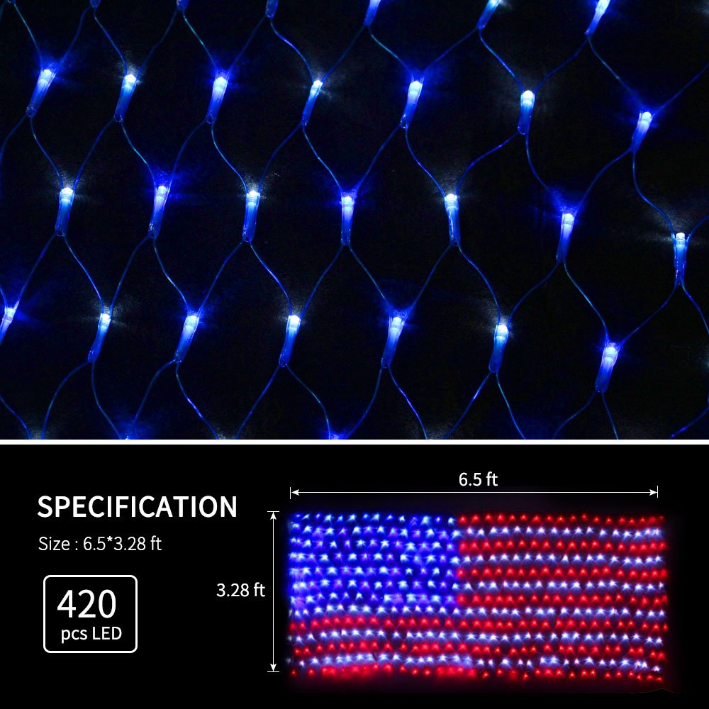 XTF2015 Led Flag Net Lights of The United States, American Flag Lights, Waterproof American Flag String Light for Outdoor, Independence Day, Memorial Day, Decoration, Garden, Indoor and Christmas