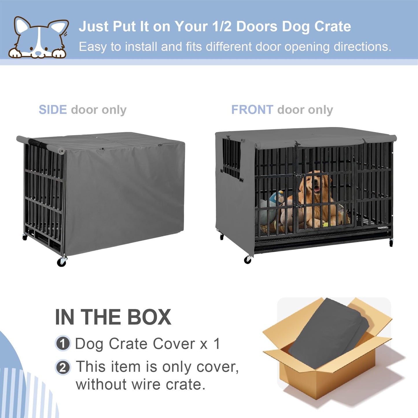 Explore Land Dog Crate Cover - Durable Polyester 30 Inch - Universal Fit for Metal Dog Crate (Grey)