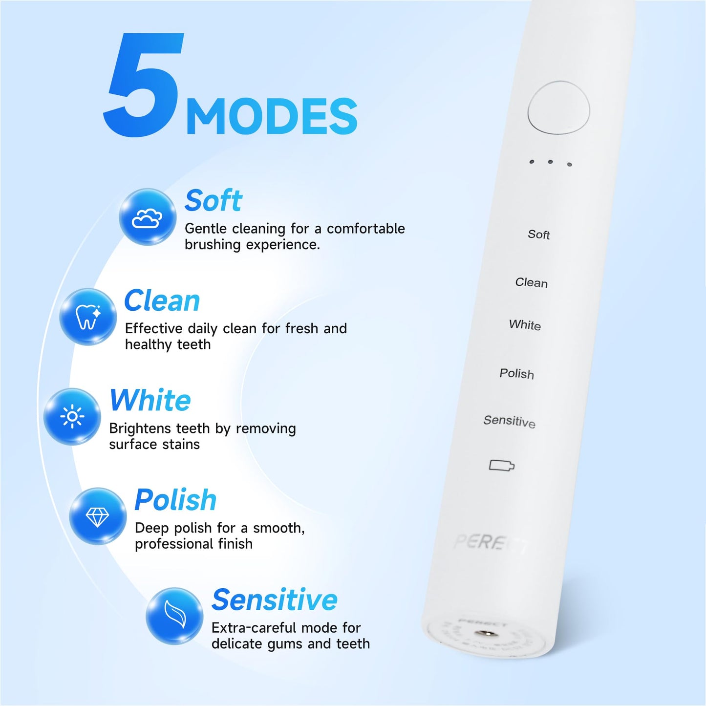 PERECT Ultrasonic Electric Toothbrush with 6 Brush Heads, 5 Modes Electric Toothbrush, Travel Rechargeable Power Toothbrush for Adults with Smart Timer &Travel Case & Soft Picks, IPX7 Waterproof, Pink