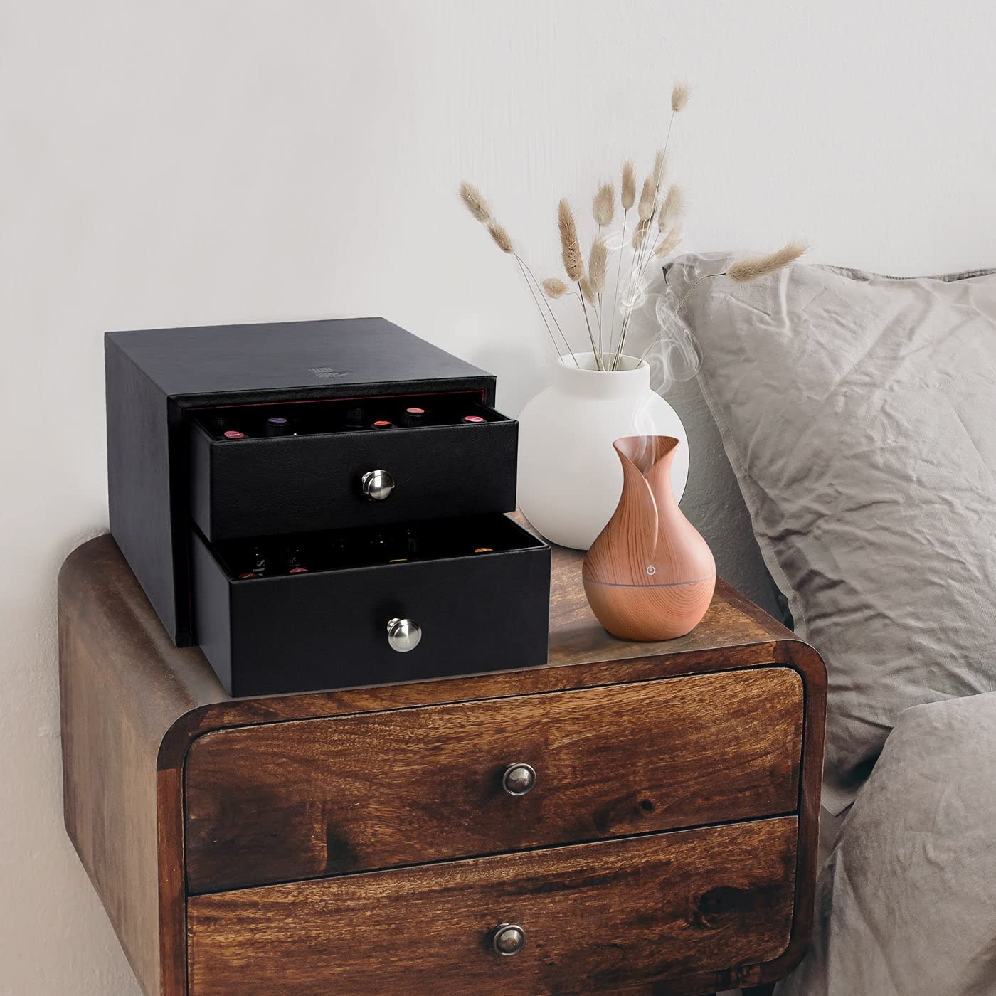 J JACKCUBE DESIGN Essential Oil Organizer Storage Box Case, Holds 96 Bottles 5-15ml Essential Oils, Roller Bottles- Leather Drawer Oil Holder Display- MK525A
