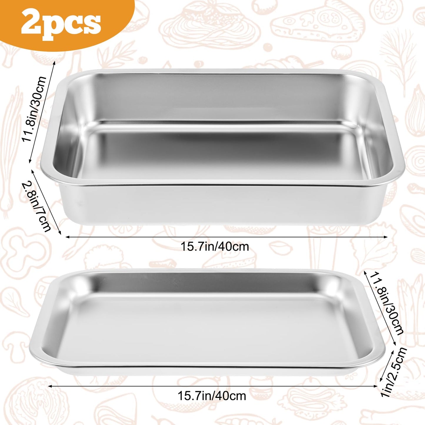 2 Set Stainless Steel Chilled Serving Tray with Compartments 15.7” x 11.8” Ice Chilled Tray Set for Parties Rectangle Veggie Platter Charcuterie Serving Board for Fruit Seafood Appetizer