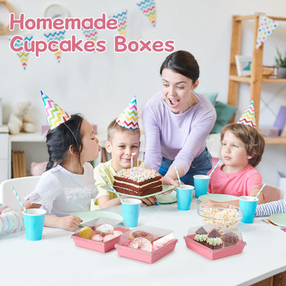 20 Pack Charcuterie Box with Lids, Pink Square Cookie Disposable Paper Food Containers to Go Bakery Boxes for Strawberries, Cake Slice, Desserts, Donuts, Valentine, Wedding, Home Use & Outdoors