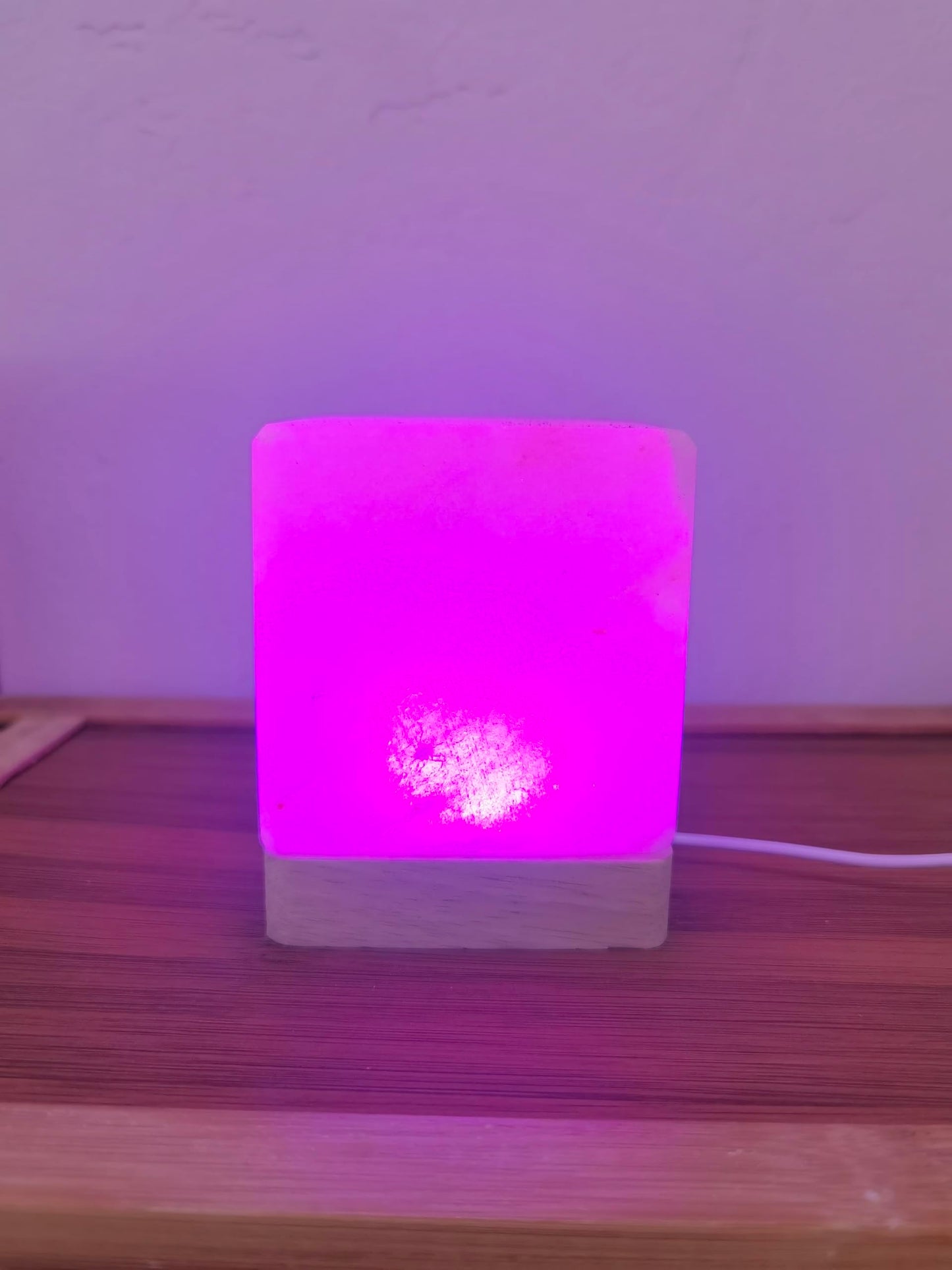 YZYOE USB Colour Gradient Himalayan Salt lamp, Solid Wood Base Atmosphere Decoration Square Salt lamp with Remote Control, Natural Crystal Stone Bedside Night Light, Handmade Crafts.
