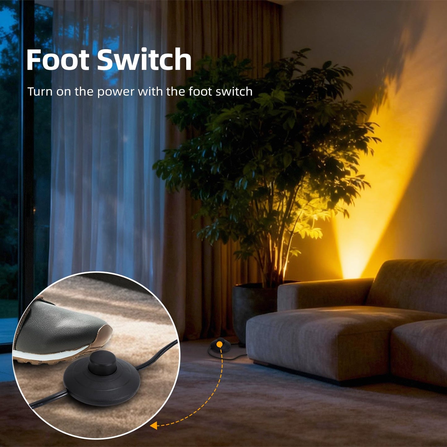 Ribgwo 2 Pack Uplighting Indoor Floor Can Lights,7W LED Up Lights with 3000K GU10 Bulbs, Spot Lights with 5.9 FT Plug Cord & Foot Switch,Ideal for Indoor Corners, Sofas, Plants, and Wall Art
