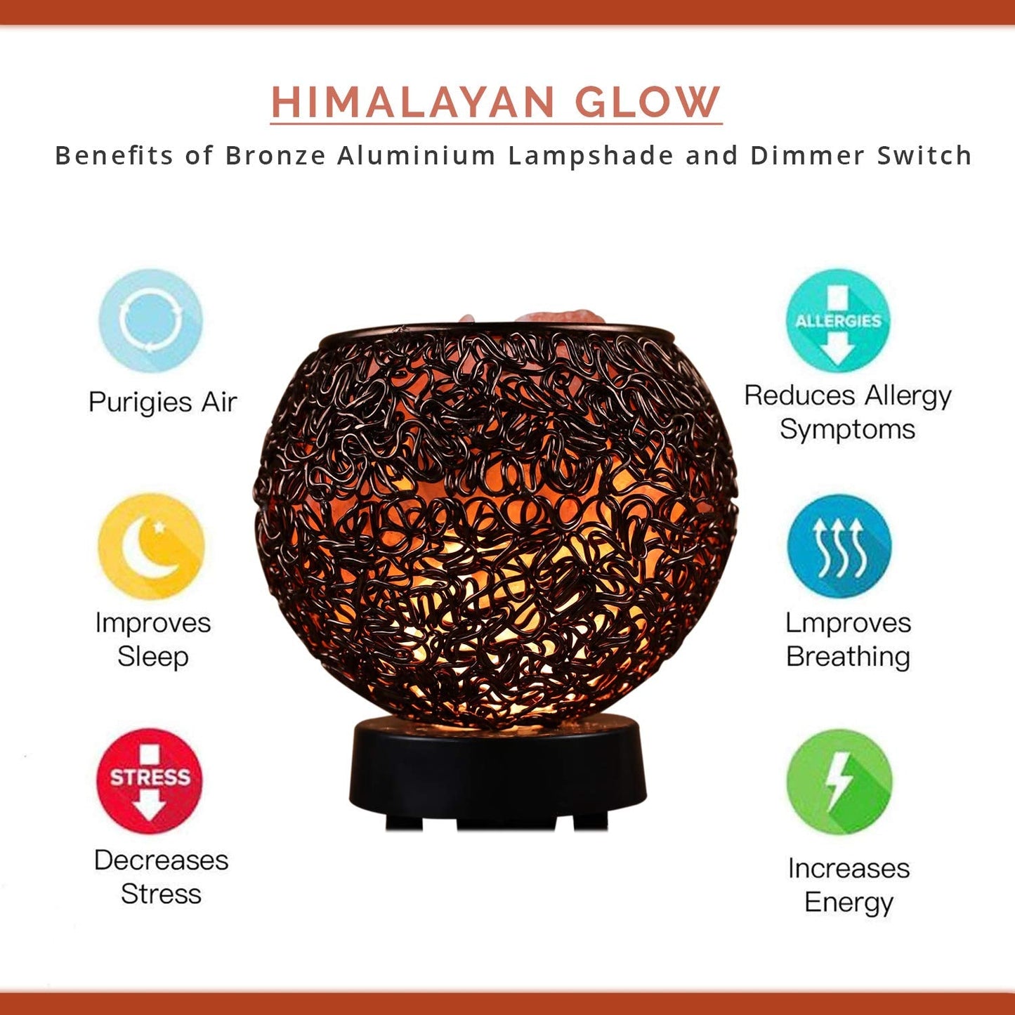 Plemo Natural Himalayan Salt Lamp with Genuine Wood Base in Classic Round Metal Basket with Dimmable Cord and Luxury Gift Box