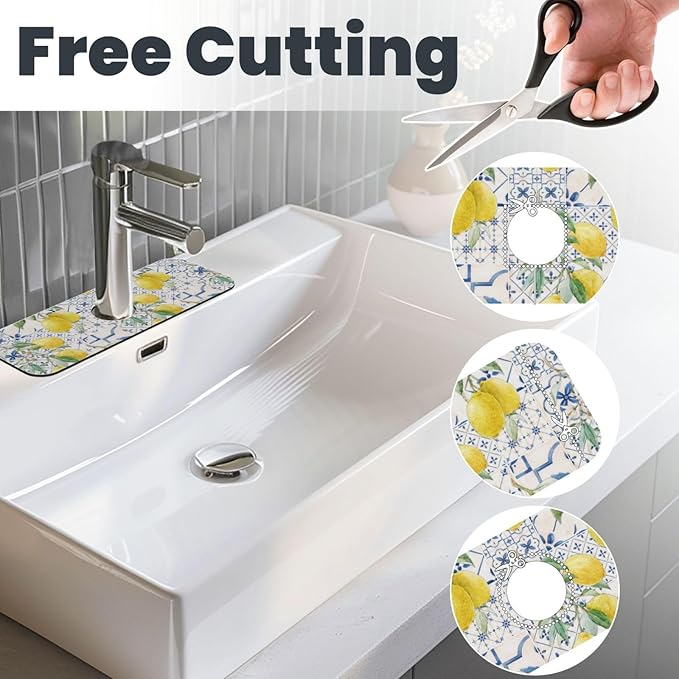 Lemon Mexican Blue Tilt Kitchen Sink Splash Guard Faucet Mat 1 Pcs, Absorbent