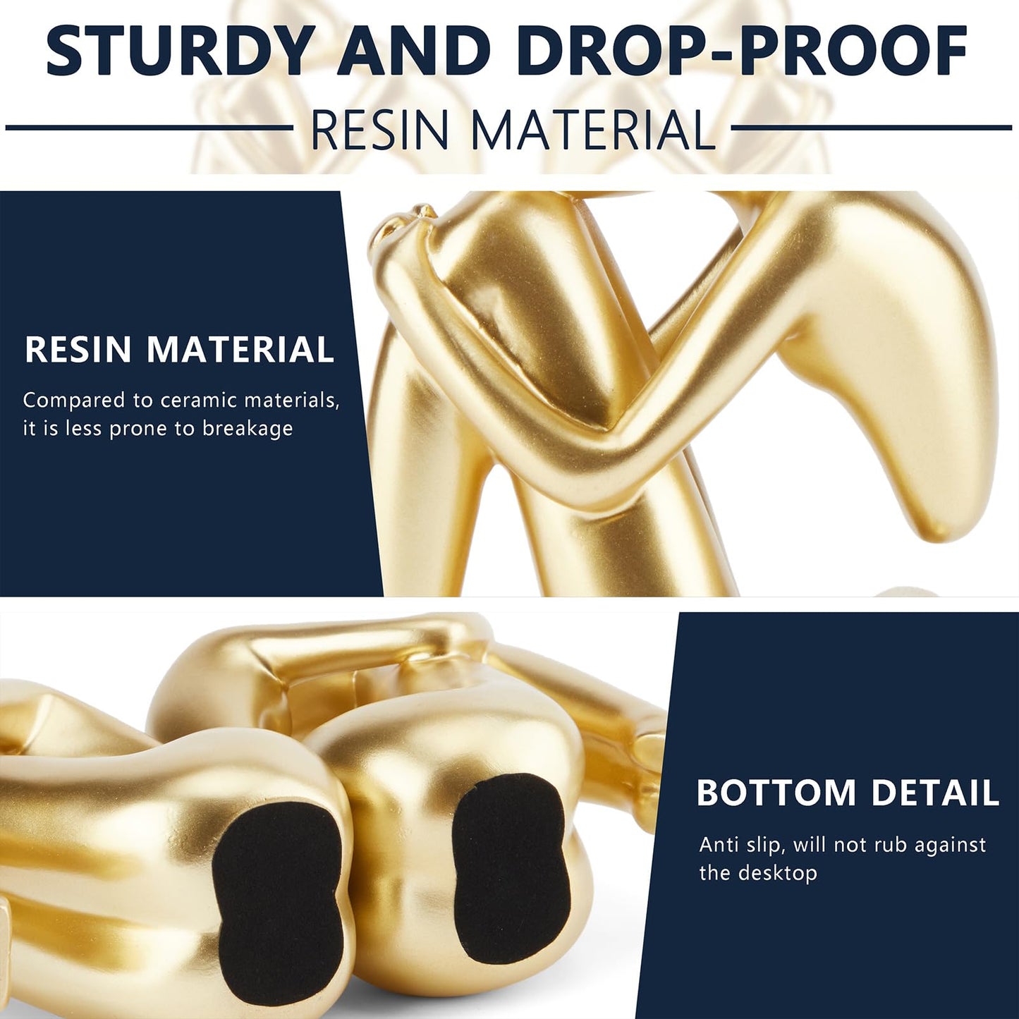 Xmeden Gold Bookends Book Ends, Unique Decorative Girl Thinker Design,Non-Slip Home Office Bookshelf Decor, Modern Book Holder for Shelves, Heavy Duty Resin Book Stopper for Books,1Pair/2Piece