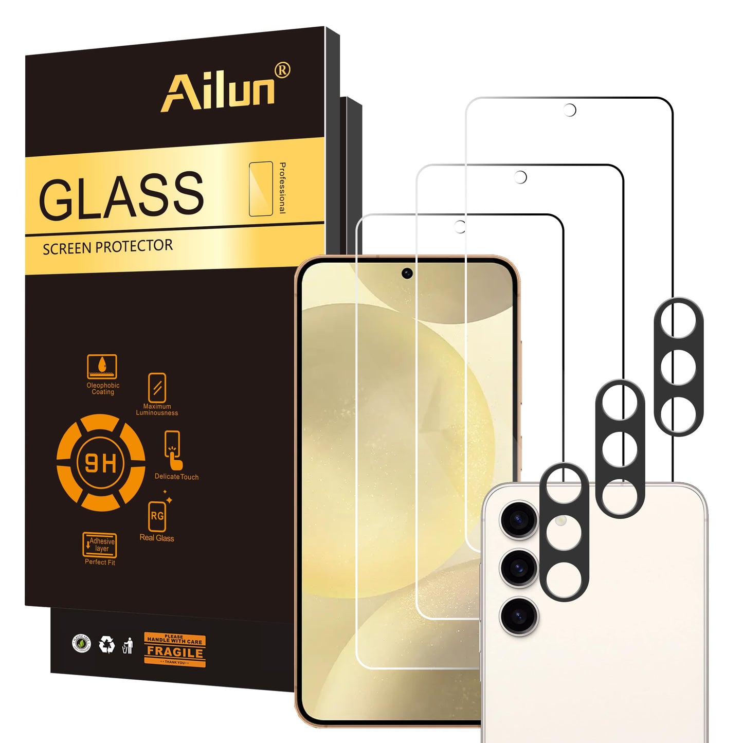 Ailun Screen Protector for Galaxy S22+/S22 Plus 5G 6.6 Inch Display 3Pack + 3Pack Camera Lens Tempered Glass Fingerprint Unlock 0.25mm Clear Anti-Scratch Case Friendly [Not For S22 Ultra]