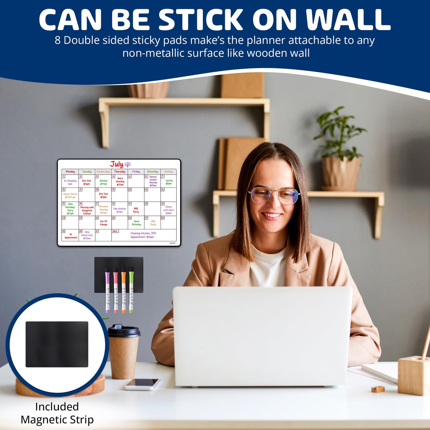 HILYFE Monthly Planner Whiteboard A3- Magnetic Fridge Calendar for Cupboard & Wall with 4 Dry Erase Markers - Meal Planning Memo Board - Task Planning and Event Reminder Notice Board