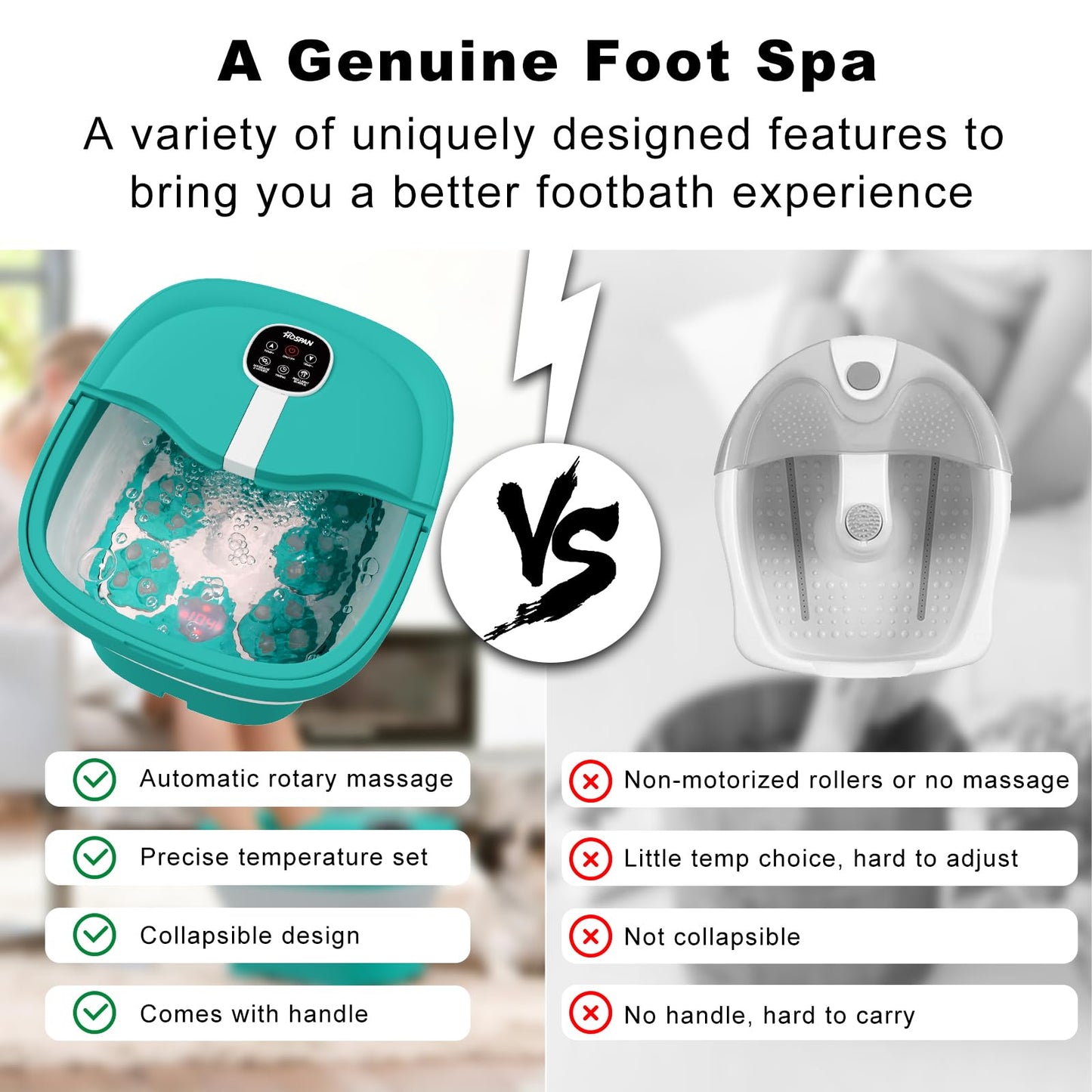 HOSPAN Collapsible Foot Spa Electric Rotary Massage, Foot Bath with Heat, Bubble, Remote, and 24 Motorized Shiatsu Massage Balls. Pedicure Foot Spa for Feet Stress Relief