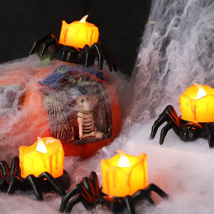 YBB 6 Pcs Halloween Spider Tea Lights, Novelty LED Flameless Spider Candle Holder Battery Operated Orange Tea Lamps for Halloween Party Table Home Spooky Decor