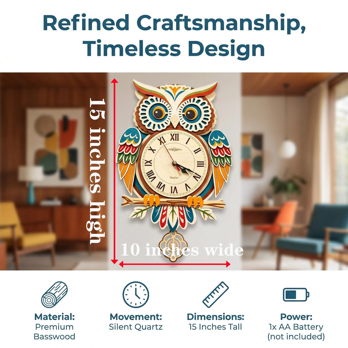 Wooden Owl Clock Puzzle—A 3D DIY Assembly kit for a Decorative wall Clock, Featuring Autumn Leaves and Bird Motifs, Perfect for Rustic Farmhouse-Style Decor in Kitchens and Living Rooms