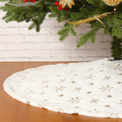 Sattiyrch Christmas Sequin Tree Skirt 36in,White Soft Thick with Golden Snowflakes Decorations for 5FT 6FT 7FT Xmas Tree