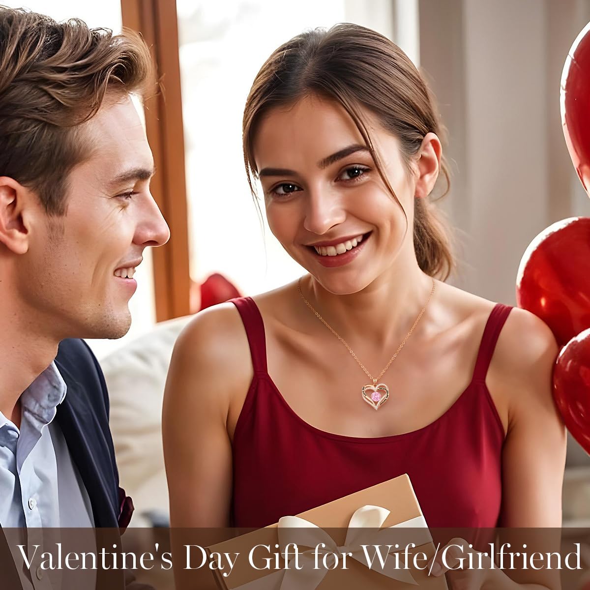 CDE Valentine's Day Gift Forever Love Heart Necklaces for Women, Wedding Anniversary, Birthday Mothers Christmas Day Gifts for Mom, Mother, Wife, S925 Silver Jewelry with Birthstone Pendant