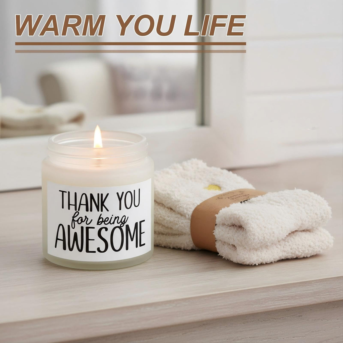 Zopeal 10 Pcs Mother Appreciation Gifts Thank You Gifts Set for Women with Canvas Tote Bag Candle Glass Tumbler Socks Bracelet Makeup Bag for Mother Friend Coworker Teacher Employee Birthday Gift