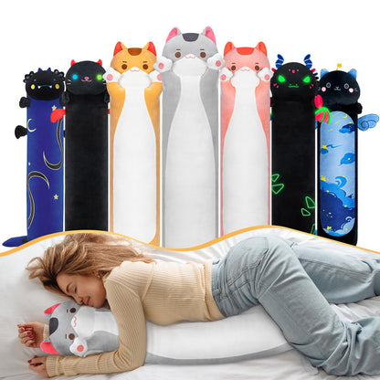 Mewaii 20in Long Cat Plush Pillows Stuffed Animals Squishy Pillows - Cute Plushie Kitten Sleeping Hugging Pillow Toys for Kids(Gray)