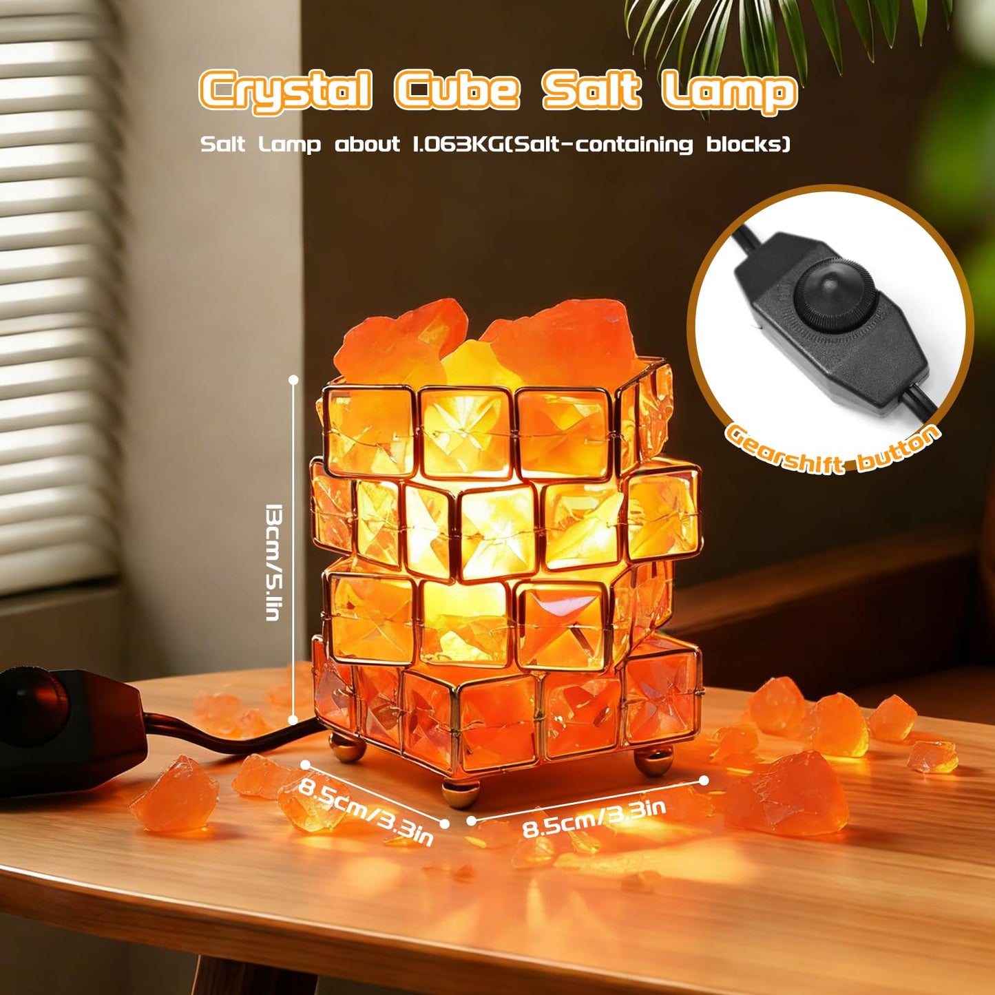 Natural Himalayan Pink Salt Lamp, Dimmable Single Lighting, Plug-in Powered, Crystal Salt Rock Lamp, Glow Night Light for Bedroom Office, UL & ETL Certified Cord