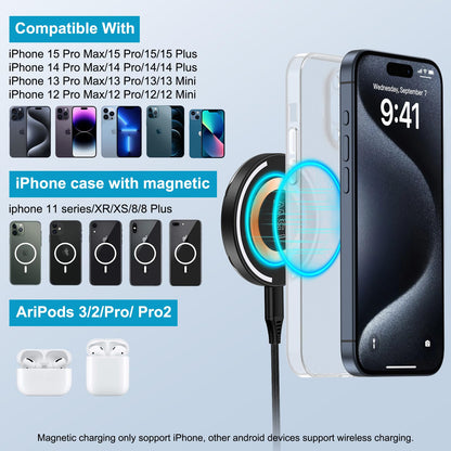 15W Samsung S26 Ultra Fast Wireless Charger MagSafe Charger for Samsung Galaxy S26 S25 Ultra S24 FE S24 S23 Ultra Pixel 10a 10 9a 9 8 Pro, Magnetic Wireless Charging Pad for iPhone 17 16 15 14 Pro Max