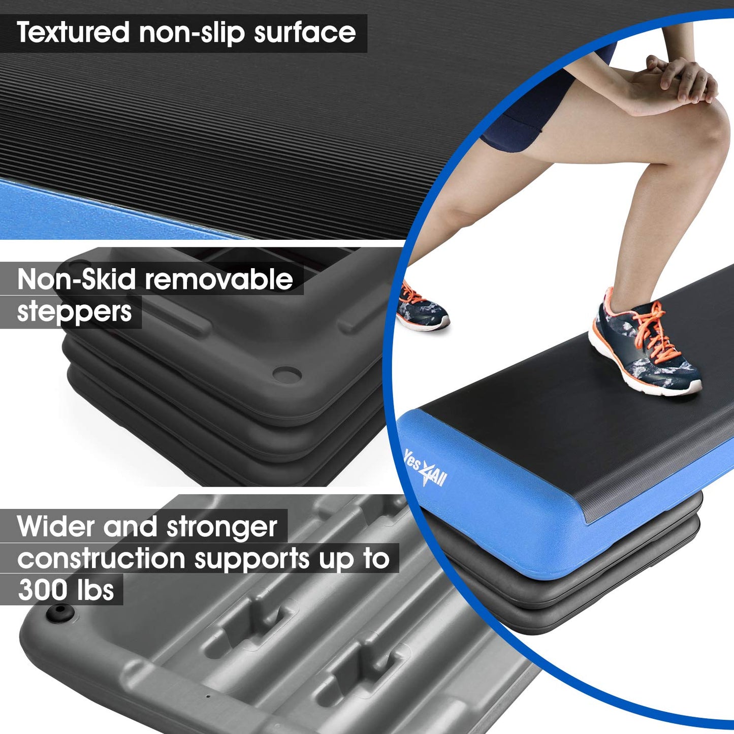 Yes4All 2-in-1 Adjustable Aerobic Step Platform Fitness Exercise Stepper with Rocker Balance Board Legs for Home Workout, Step Exercise & Balance Training