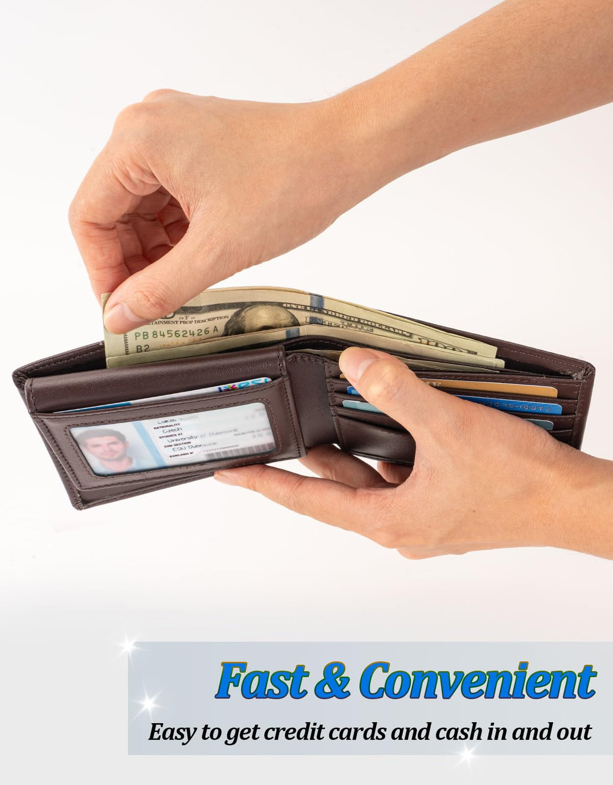 Wallet for Men, Premium Classic Mens Wallet Minimalist Slim Bifold Wallet, RFID Blocking Wallet with 10 Credit Card, 2 ID Window and 2 Cash Slots, Leather Compact Wallet, Front Pocket Card Holder