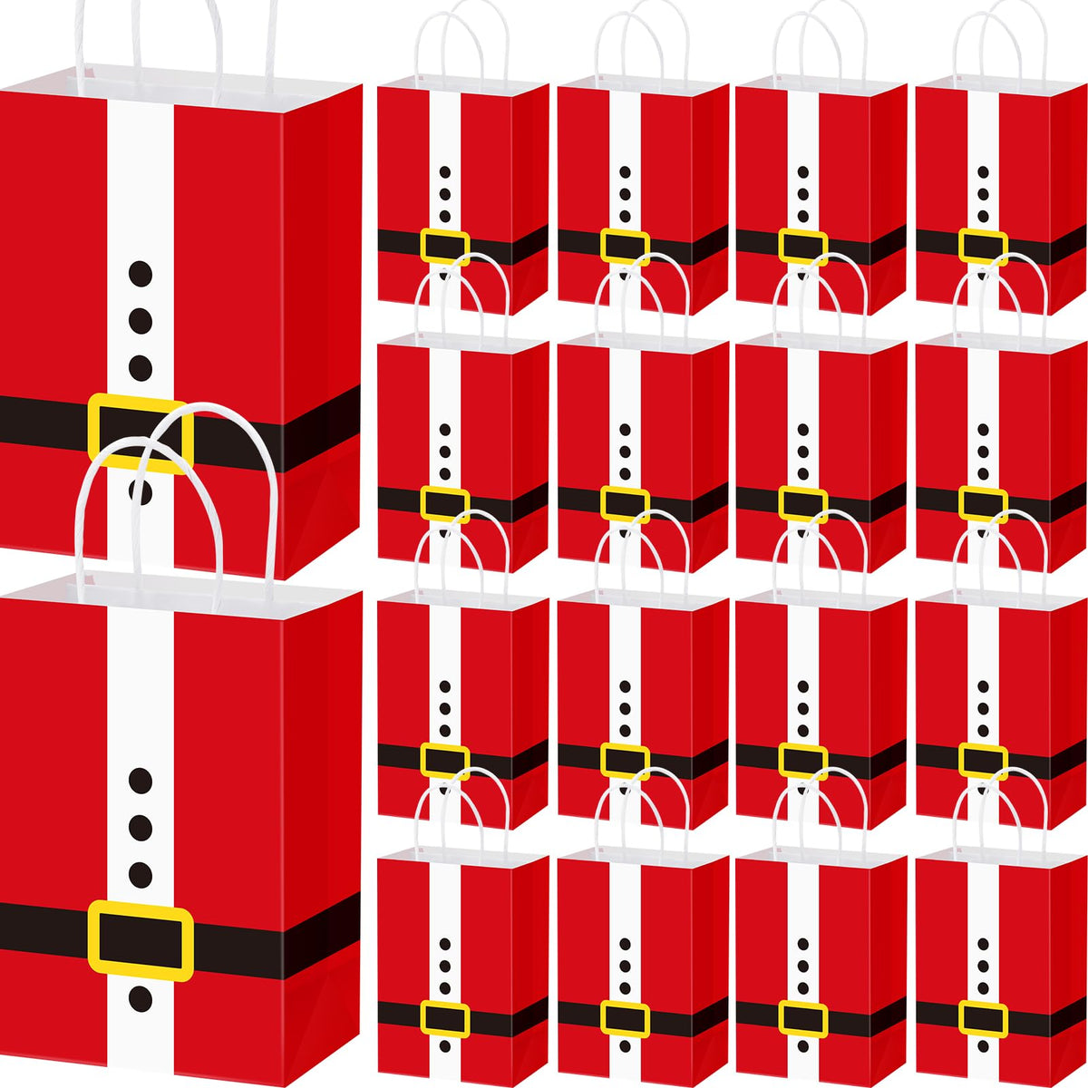 Geyoga 24 Pcs Large Christmas Paper Gift Bags Bulk Santa Claus Suit Print Bags with Handle Xmas Santa Goodie Treat Party Favor Pouches for Candy Gift Wrapping Party Supplies, 8.27 x 5.91 x 3.15 in