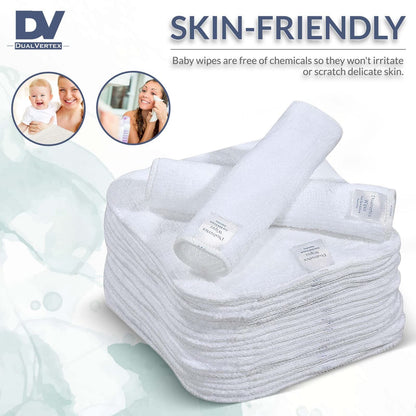 DualVertex 30 Bamboo Reusable Baby Wipes - Face Cloth - Makeup Remover Cloth from Natural Thread for Face & Hand with 2in1 Laundry Bag/Carrying Bag