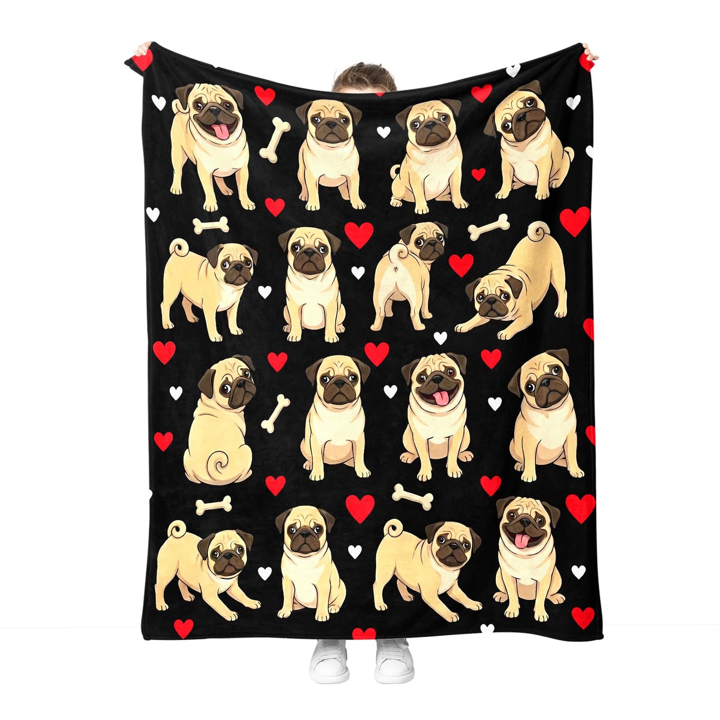Hohoto Pug Throw Blanket for Girls Women, Gifts for Dog Lovers Birthday Christmas, Puppy Dogs Theme Decor for Home Bedroom Living Room Couch Sofa 50"x60"
