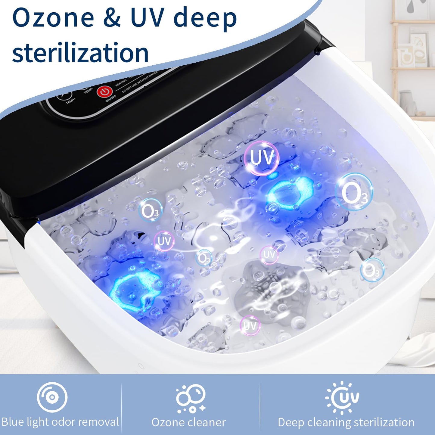 RIGHTMELL Foot Spa with Ozone & Blue Light, Bubble Massage & 8 Rollers, Adjustable Constant Temperature (95℉-118℉), Large Capacity Foot Massager with Epsom Salt for Home & Office Relaxation