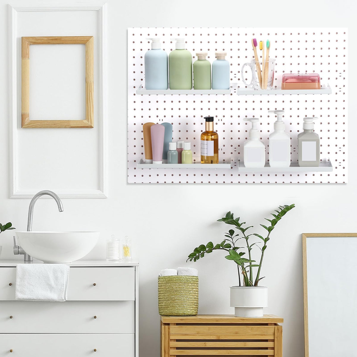 Lineshading 4 Pcs Pegboard Shelves, 12 x 5 Inch Metal Shelf Brackets Pegboard Tray Accessories Wall Organizer for Craft Room Home Garage Nursery Workbench Kitchen (White)