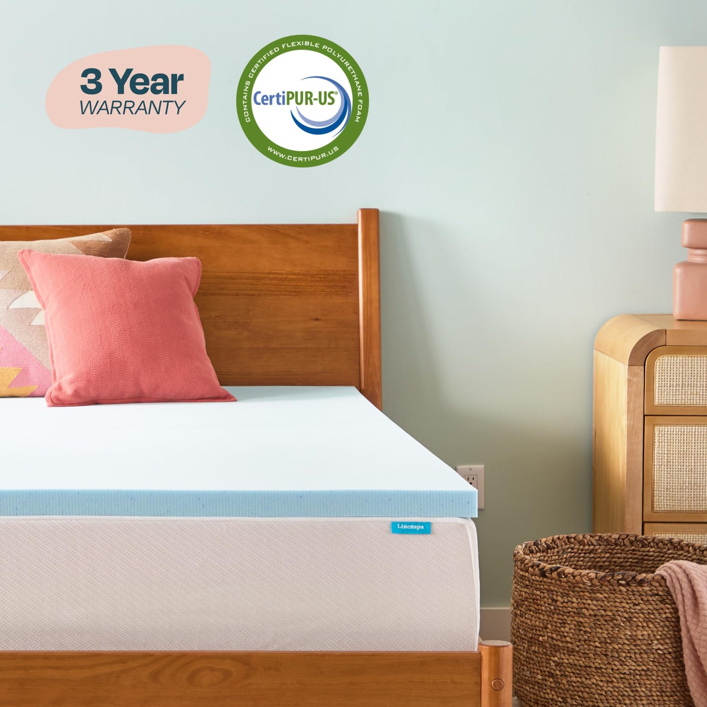 Linenspa Memory Foam Mattress Topper, Queen Size - 2 Inch Gel Infused Memory Foam - Plush Feel - Cooling and Pressure Relieving - CertiPUR Certified